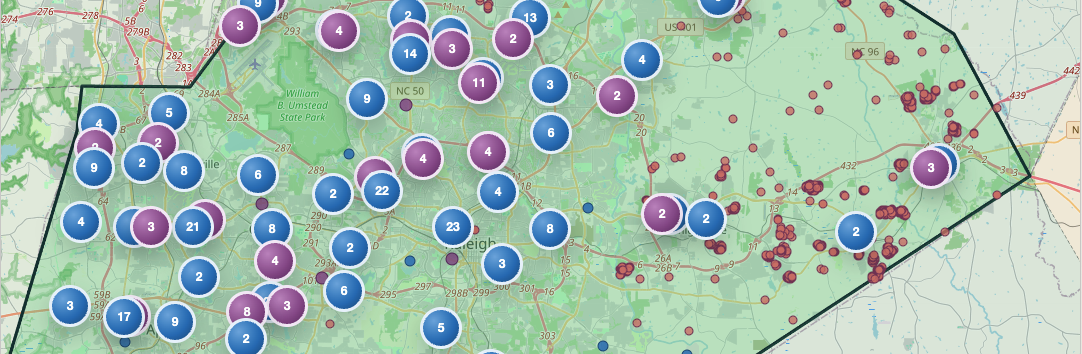 CreLabX market intelligence map showing provider clusters, permit points, and county growth overlays.